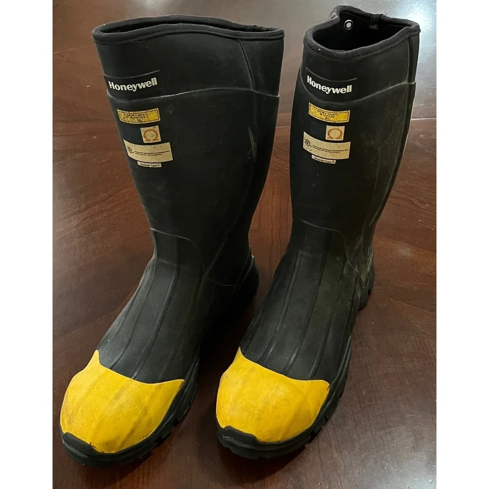 Honeywell 0117 Mens Steel Toe Rubber Work Boots Black Yellow Safety Size 11